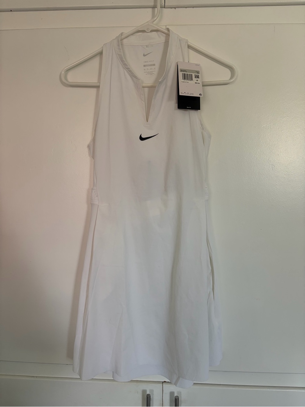 Nike White Sleeveless Tennis Midi Dress with Black Swoosh